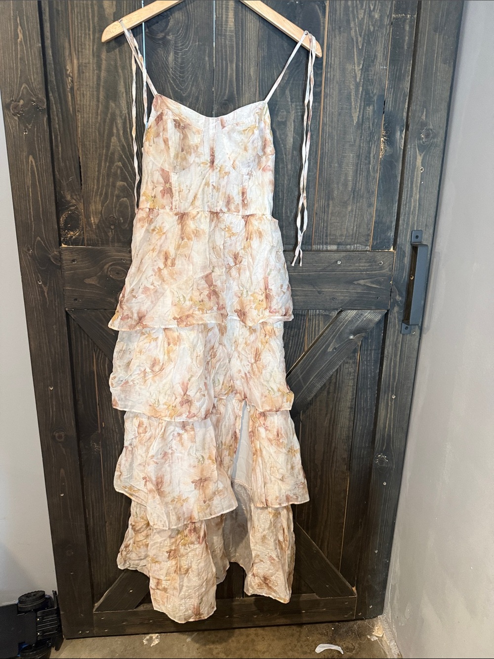 MELLODAY Tiered Ruffle Spaghetti Strap Maxi Dress - Blush Multi